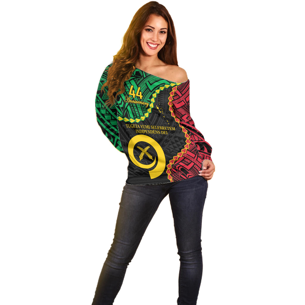 Personalised Vanuatu 44th Anniversary Off Shoulder Sweater Tugeta Yumi Selebretem Indipendens Dei