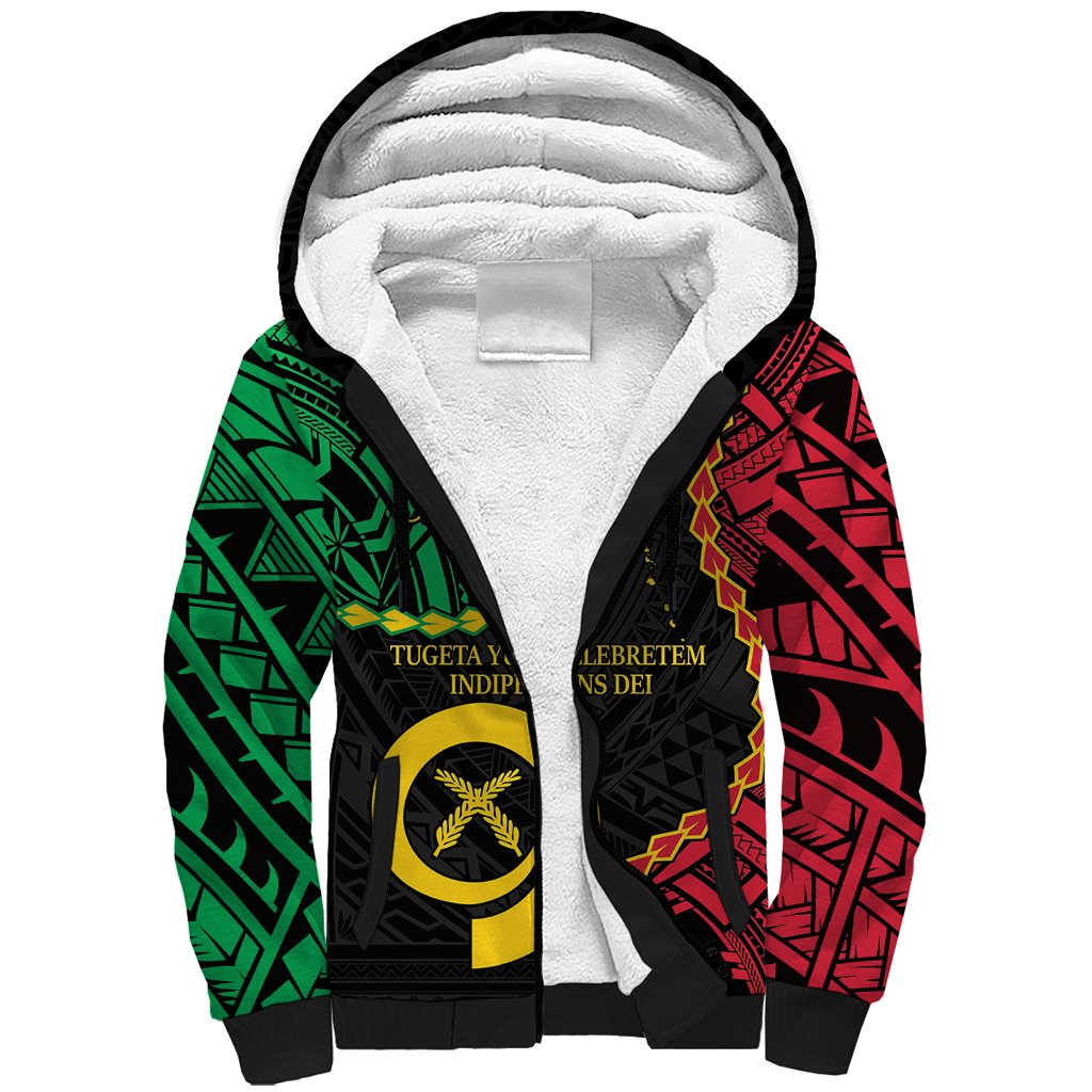 Personalised Vanuatu 44th Anniversary Sherpa Hoodie Tugeta Yumi Selebretem Indipendens Dei LT9 Unisex Black - Polynesian Pride