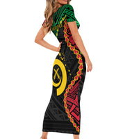 Personalised Vanuatu 44th Anniversary Short Sleeve Bodycon Dress Tugeta Yumi Selebretem Indipendens Dei