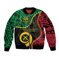 Personalised Vanuatu 44th Anniversary Sleeve Zip Bomber Jacket Tugeta Yumi Selebretem Indipendens Dei LT9 Unisex Black - Polynesian Pride