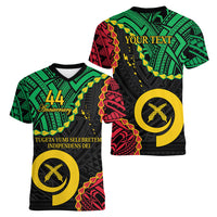 Personalised Vanuatu 44th Anniversary Women V-Neck T-Shirt Tugeta Yumi Selebretem Indipendens Dei