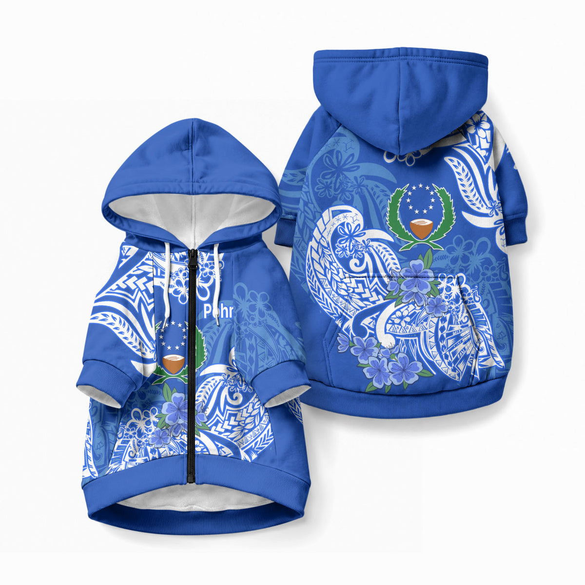 FSM Pohnpei State Pet Hoodie Polynesian Floral Tribal LT9 Zip-up Blue - Polynesian Pride