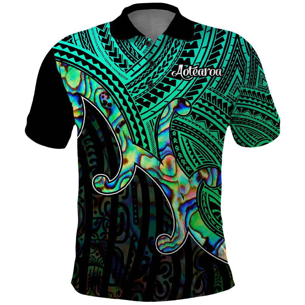 Aotearoa Papua Shell Polo Shirt Maori Tribal Pattern LT9 Green - Polynesian Pride