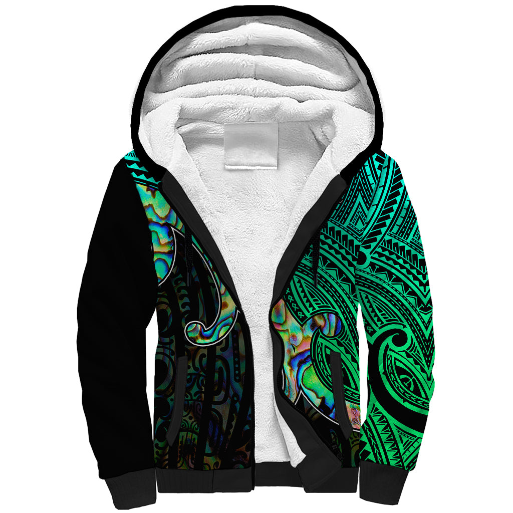 Aotearoa Papua Shell Sherpa Hoodie Maori Tribal Pattern LT9 Unisex Green - Polynesian Pride