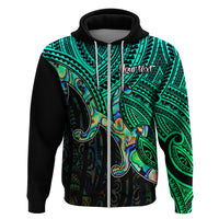 Custom Aotearoa Papua Shell Hoodie Maori Tribal Pattern LT9 Zip Hoodie Green - Polynesian Pride