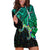 Custom Aotearoa Papua Shell Hoodie Dress Maori Tribal Pattern LT9 Green - Polynesian Pride