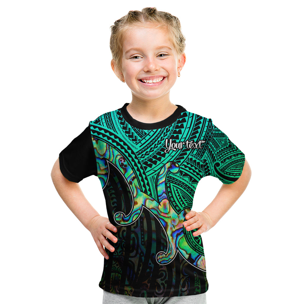 Custom Aotearoa Papua Shell Kid T Shirt Maori Tribal Pattern LT9 Green - Polynesian Pride