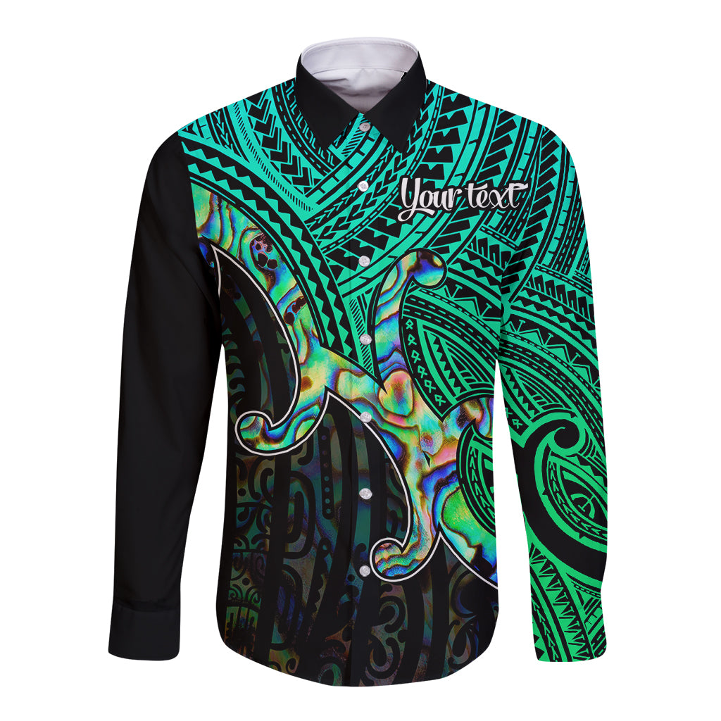 Custom Aotearoa Papua Shell Long Sleeve Button Shirt Maori Tribal Pattern LT9 Unisex Green - Polynesian Pride