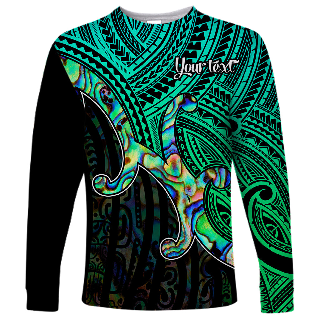 Custom Aotearoa Papua Shell Long Sleeve Shirt Maori Tribal Pattern LT9 Unisex Green - Polynesian Pride