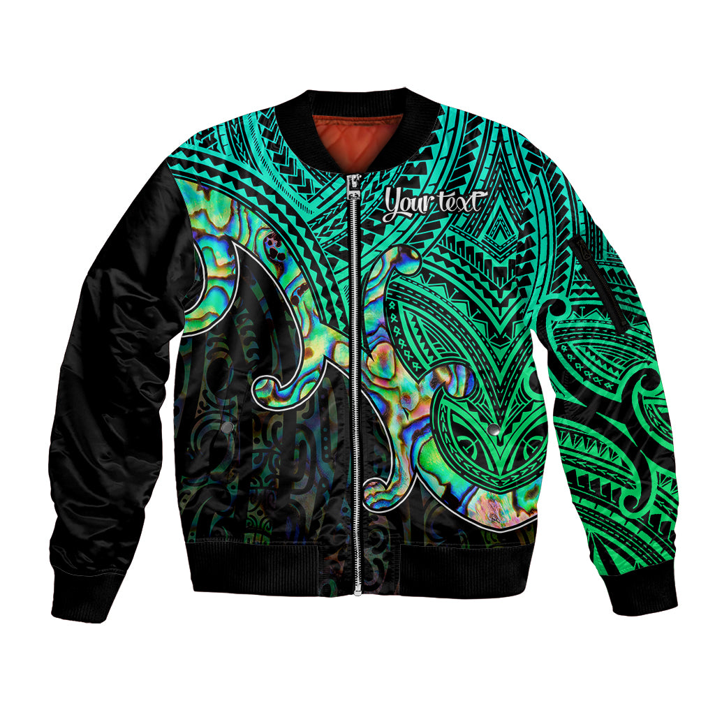 Custom Aotearoa Papua Shell Sleeve Zip Bomber Jacket Maori Tribal Pattern LT9 Unisex Green - Polynesian Pride