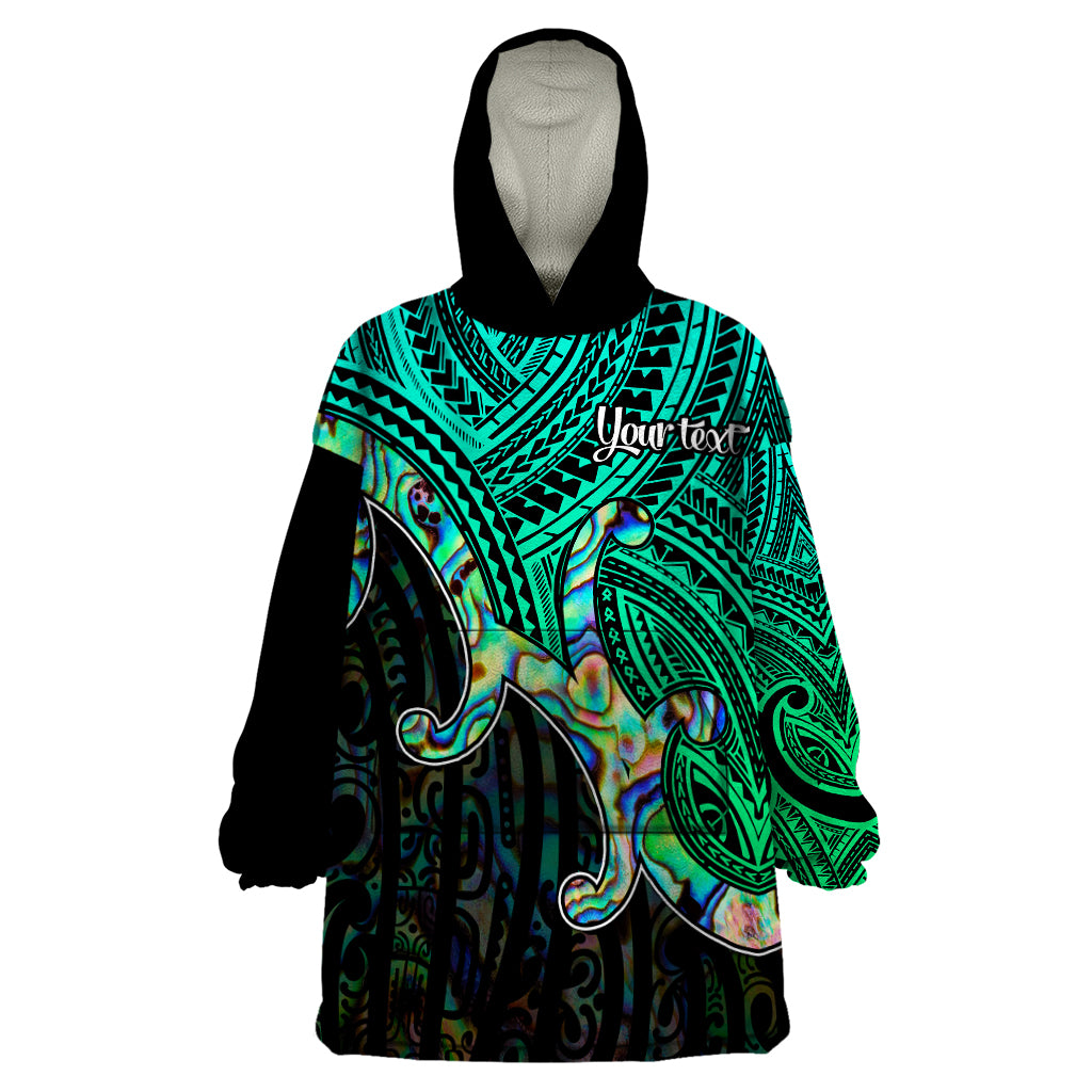 Custom Aotearoa Papua Shell Wearable Blanket Hoodie Maori Tribal Pattern LT9 One Size Green - Polynesian Pride