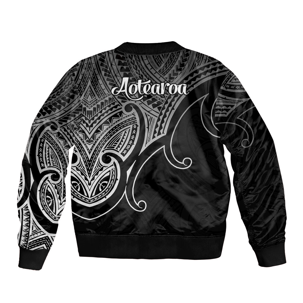 Aotearoa Maori Koru Sleeve Zip Bomber Jacket Polynesian Pacific Tribal - Black LT9 - Polynesian Pride