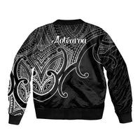 Aotearoa Maori Koru Sleeve Zip Bomber Jacket Polynesian Pacific Tribal - Black LT9 - Polynesian Pride