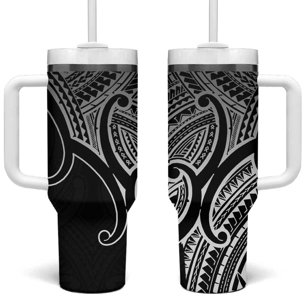 Aotearoa Maori Koru Tumbler With Handle Black Polynesian Pacific Tribal LT9 One Size: 40 oz Black - Polynesian Pride