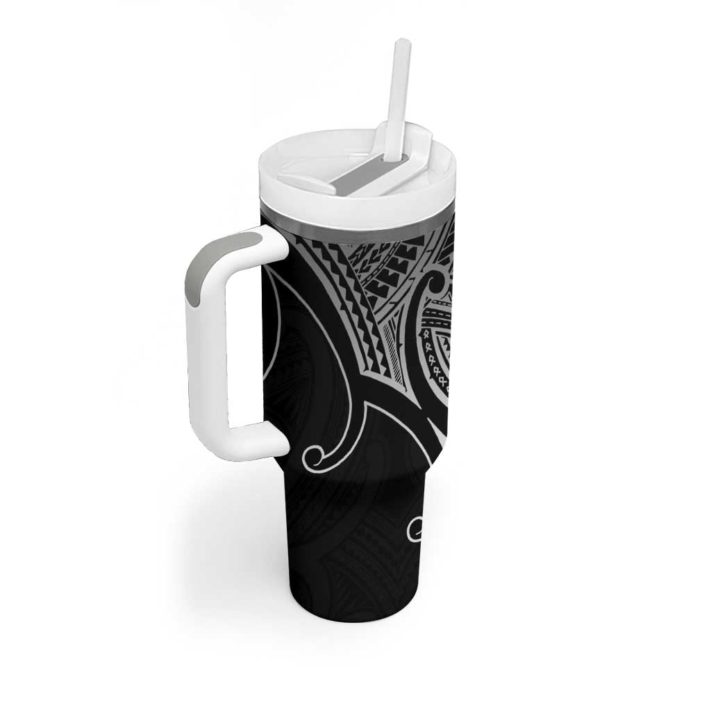 Aotearoa Maori Koru Tumbler With Handle Black Polynesian Pacific Tribal LT9 - Polynesian Pride