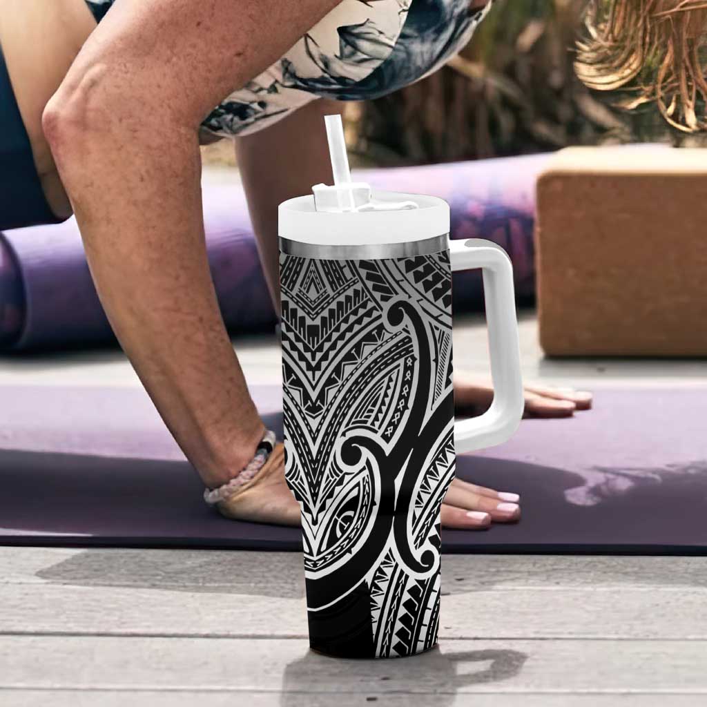 Aotearoa Maori Koru Tumbler With Handle Black Polynesian Pacific Tribal LT9 - Polynesian Pride