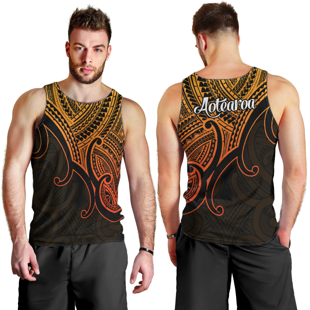 Aotearoa Maori Koru Men Tank Top Polynesian Pacific Tribal - Gold LT9 - Polynesian Pride