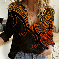 Aotearoa Maori Koru Women Casual Shirt Polynesian Pacific Tribal - Gold LT9 Female Gold - Polynesian Pride