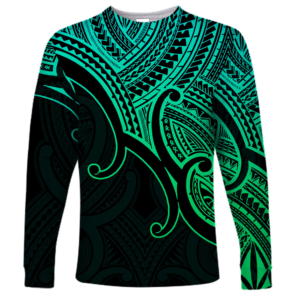 Aotearoa Maori Koru Long Sleeve Shirt Polynesian Pacific Tribal - Green LT9 Unisex Green - Polynesian Pride