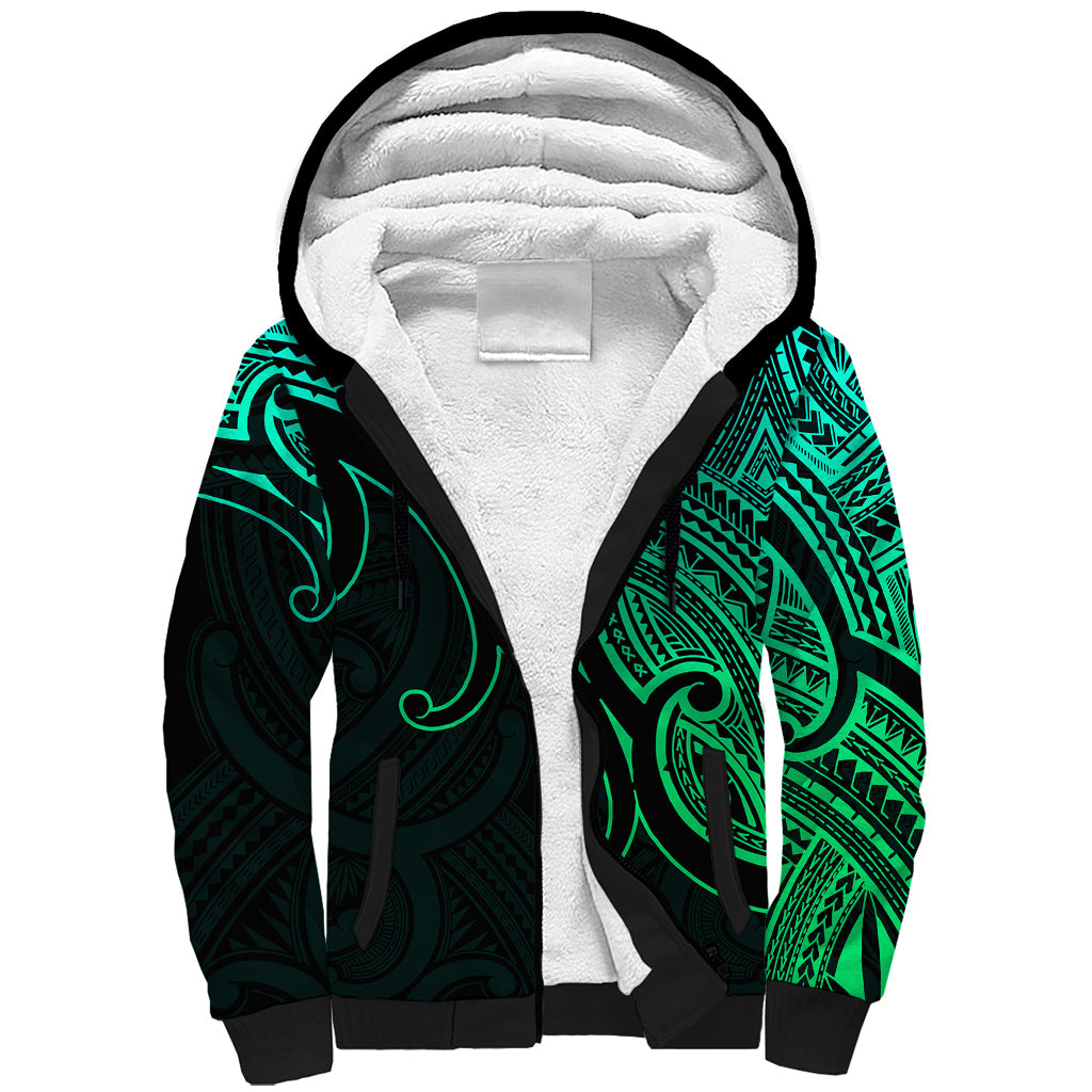 Aotearoa Maori Koru Sherpa Hoodie Polynesian Pacific Tribal - Green LT9 Unisex Green - Polynesian Pride