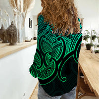 Aotearoa Maori Koru Women Casual Shirt Polynesian Pacific Tribal - Green LT9 - Polynesian Pride