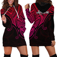 Aotearoa Maori Koru Hoodie Dress Polynesian Pacific Tribal - Pink LT9 - Polynesian Pride