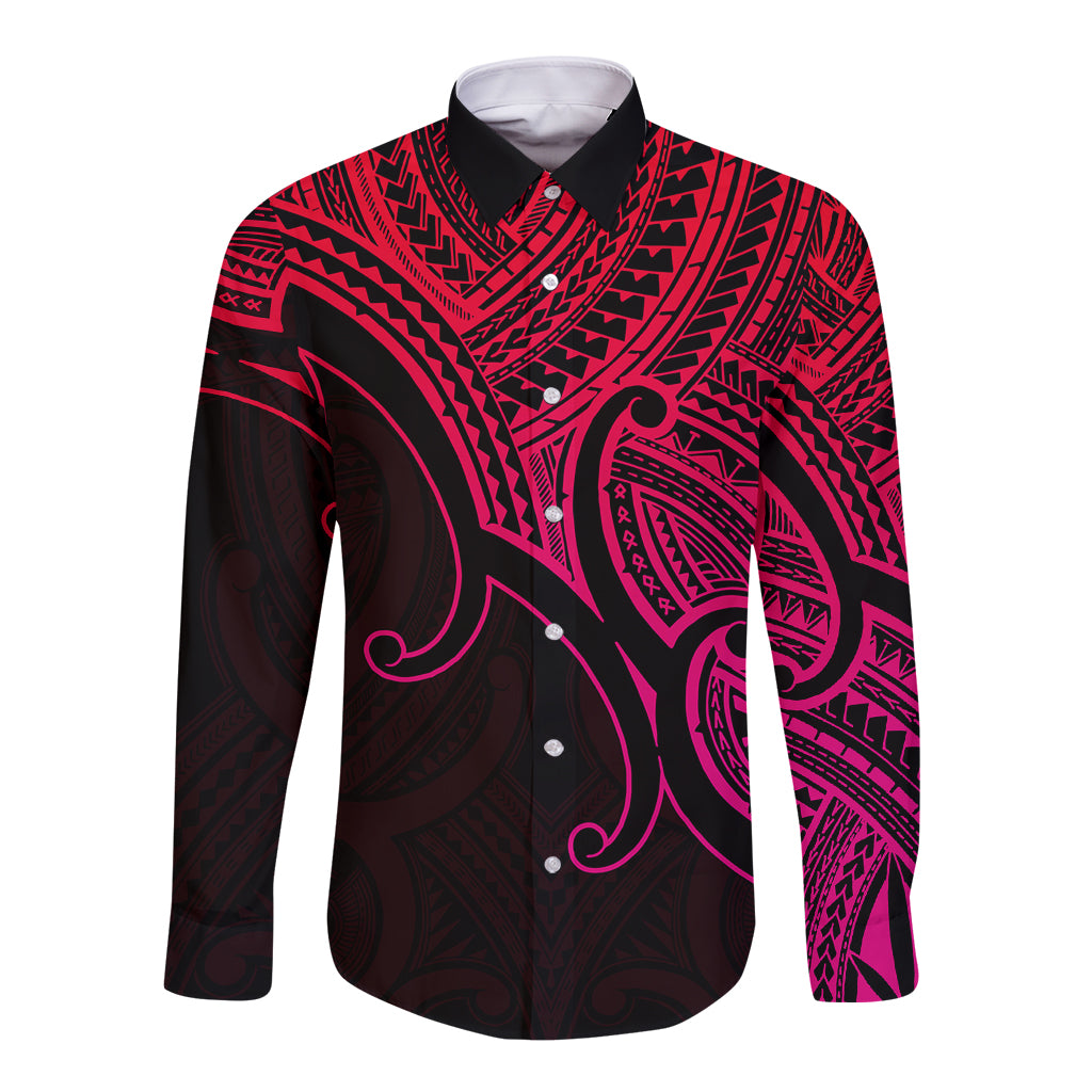 Aotearoa Maori Koru Long Sleeve Button Shirt Polynesian Pacific Tribal - Pink LT9 Unisex Pink - Polynesian Pride