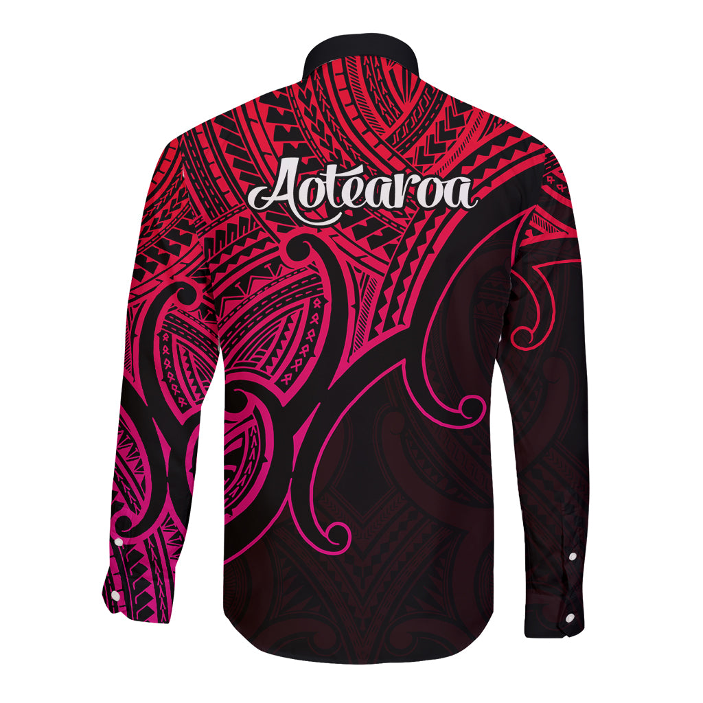 Aotearoa Maori Koru Long Sleeve Button Shirt Polynesian Pacific Tribal - Pink LT9 - Polynesian Pride