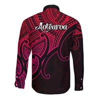 Aotearoa Maori Koru Long Sleeve Button Shirt Polynesian Pacific Tribal - Pink LT9 - Polynesian Pride