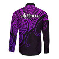 Aotearoa Maori Koru Long Sleeve Button Shirt Polynesian Pacific Tribal - Purple LT9 - Polynesian Pride