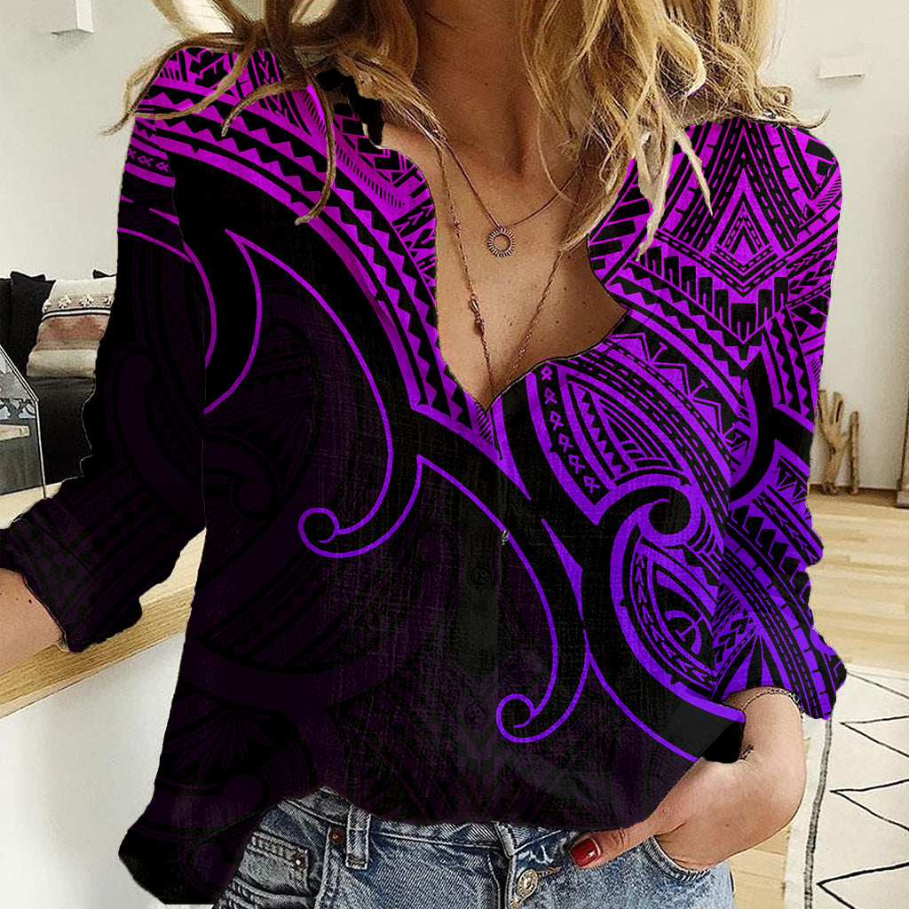 Aotearoa Maori Koru Women Casual Shirt Polynesian Pacific Tribal - Purple LT9 Female Purple - Polynesian Pride