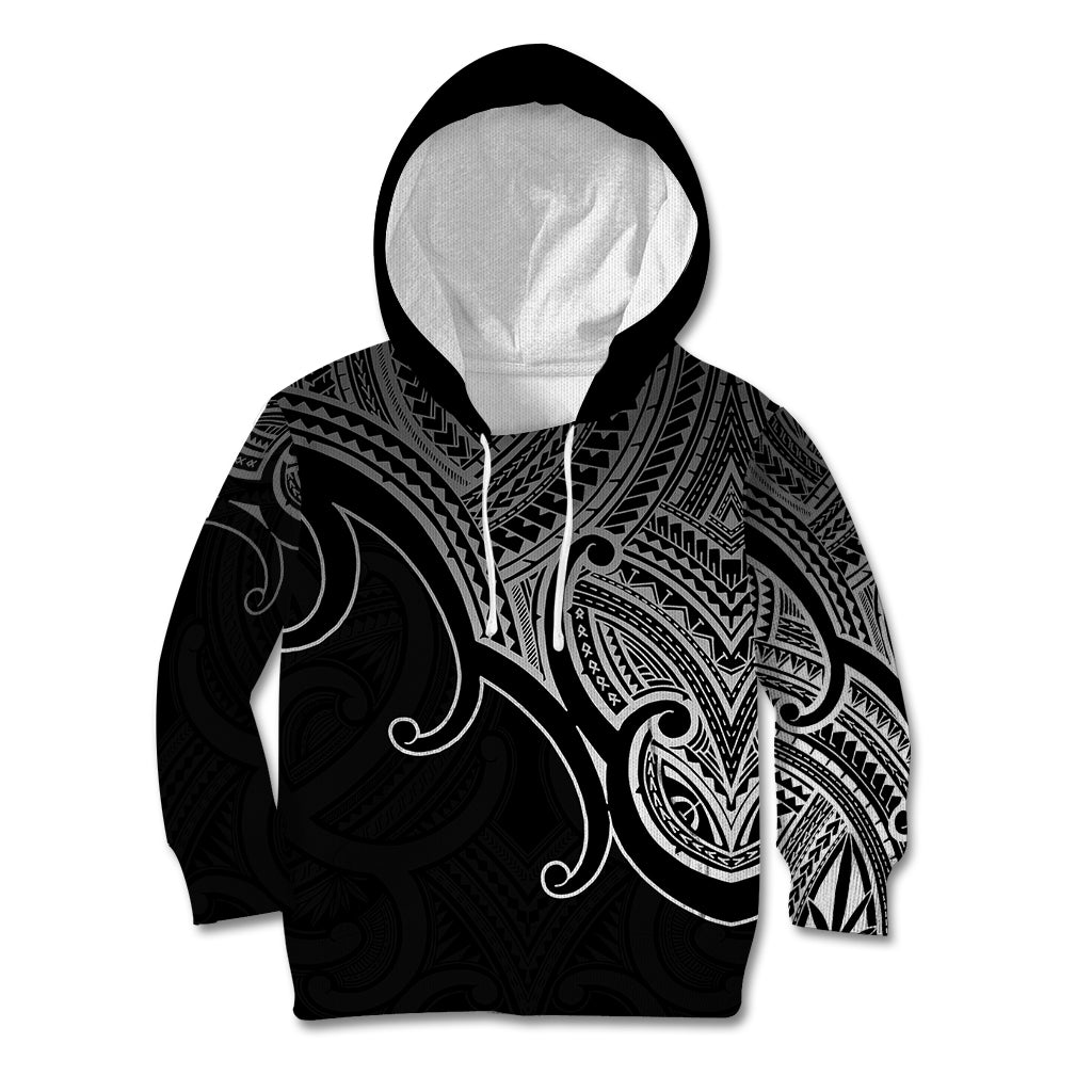 Custom Aotearoa Maori Koru Kid Hoodie Polynesian Pacific Tribal - Black LT9 Black - Polynesian Pride