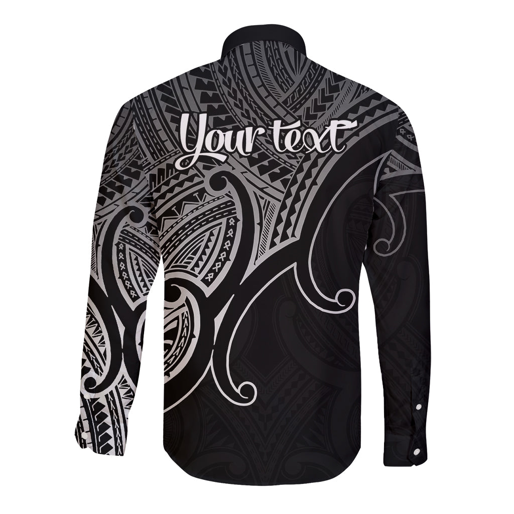 Custom Aotearoa Maori Koru Long Sleeve Button Shirt Polynesian Pacific Tribal - Black LT9 - Polynesian Pride