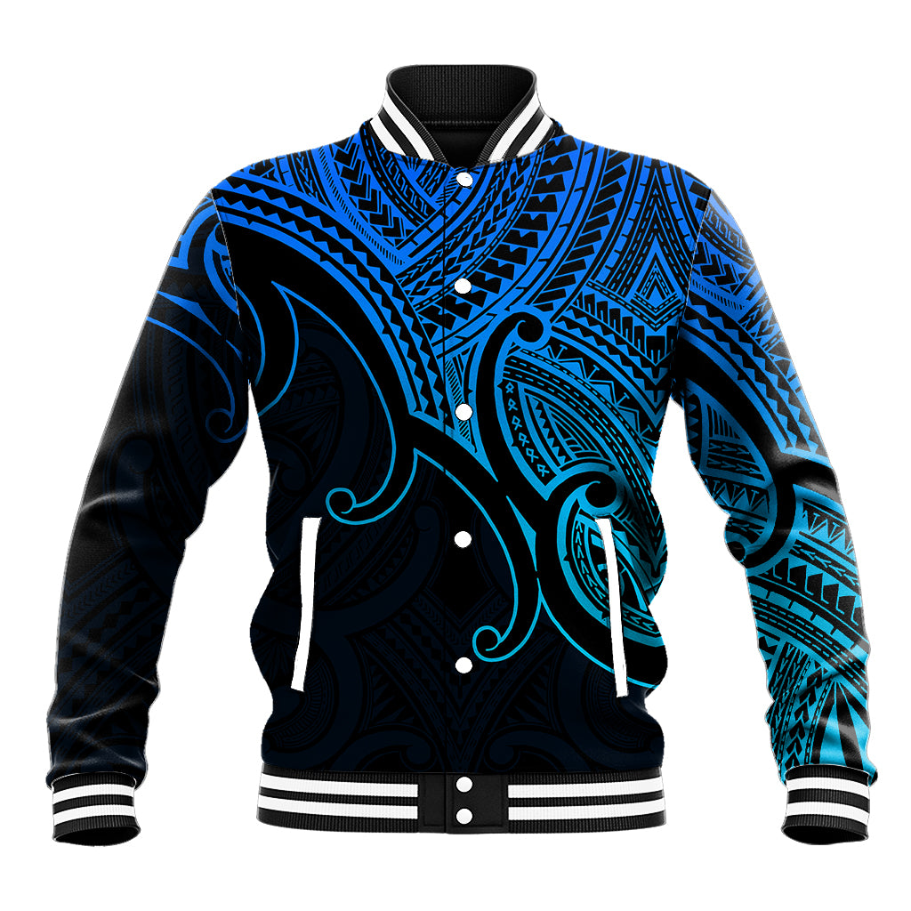 Custom Aotearoa Maori Koru Baseball Jacket Polynesian Pacific Tribal - Blue LT9 Unisex Blue - Polynesian Pride