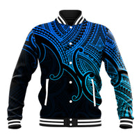 Custom Aotearoa Maori Koru Baseball Jacket Polynesian Pacific Tribal - Blue LT9 Unisex Blue - Polynesian Pride