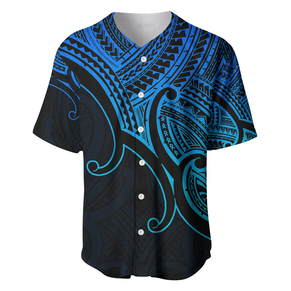 Custom Aotearoa Maori Koru Baseball Jersey Polynesian Pacific Tribal - Blue LT9 Blue - Polynesian Pride