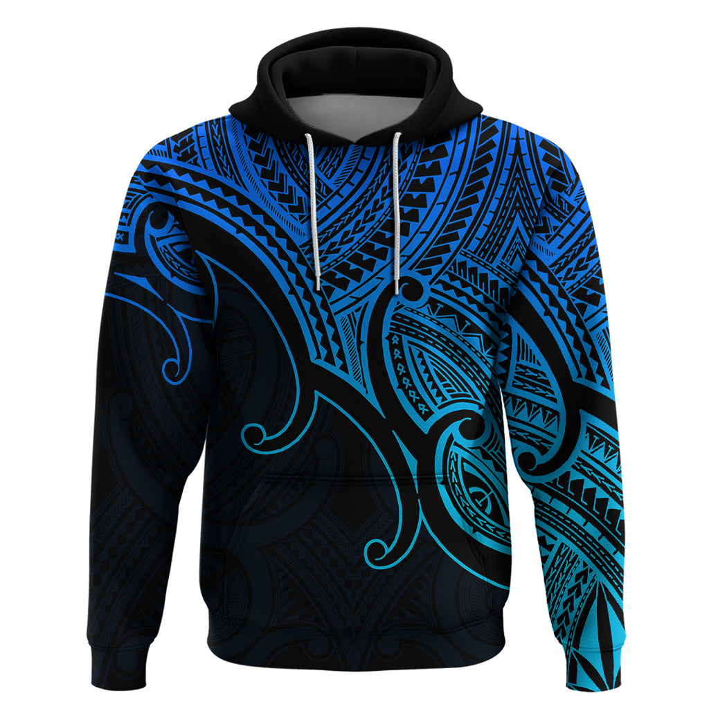 Custom Aotearoa Maori Koru Hoodie Polynesian Pacific Tribal Blue LT9 Pullover Hoodie Blue - Polynesian Pride