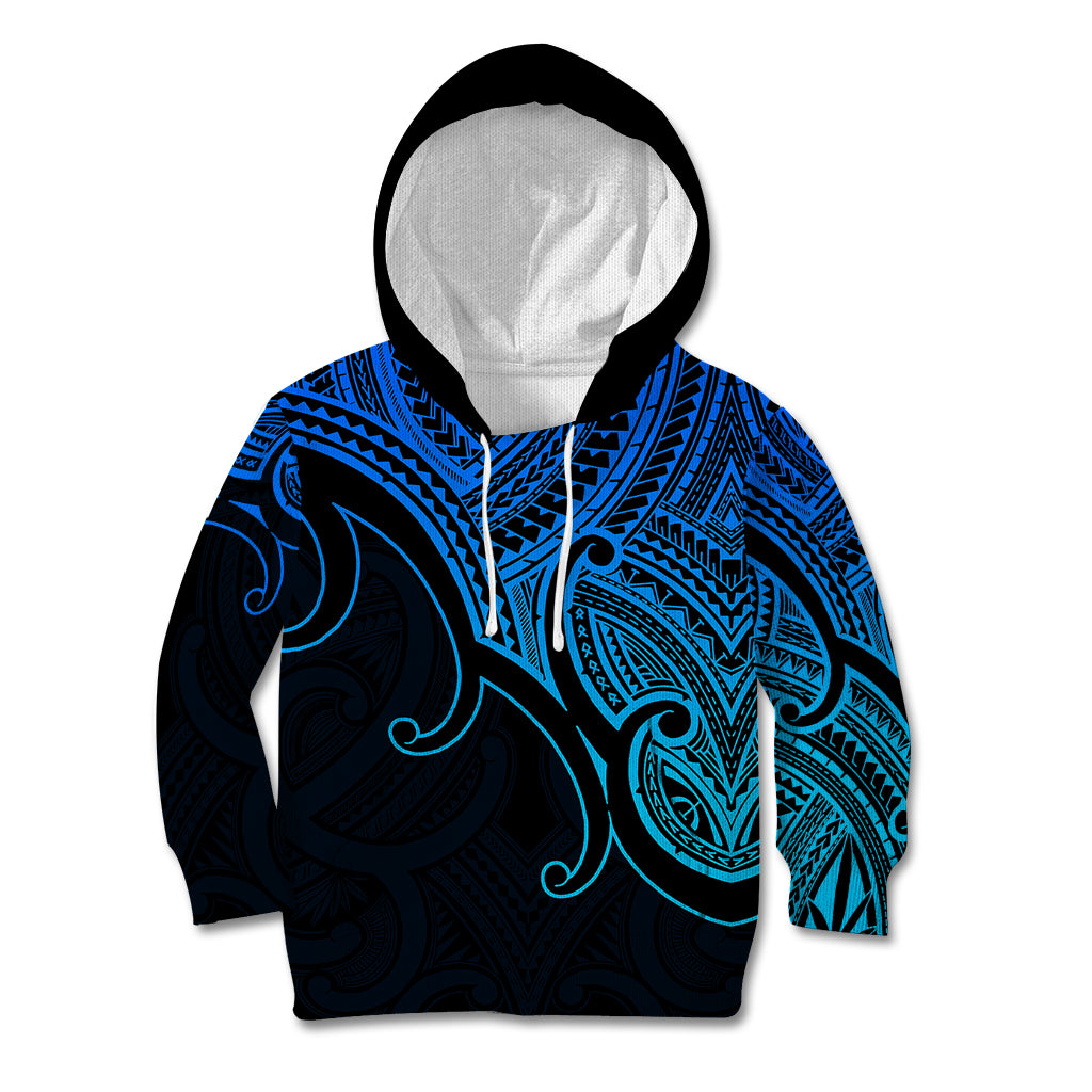 Custom Aotearoa Maori Koru Kid Hoodie Polynesian Pacific Tribal - Blue LT9 Blue - Polynesian Pride