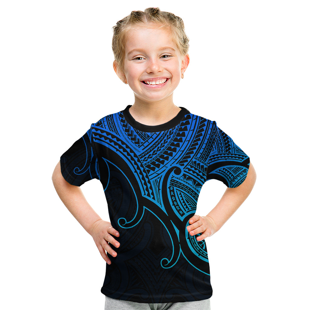 Custom Aotearoa Maori Koru Kid T Shirt Polynesian Pacific Tribal - Blue LT9 Blue - Polynesian Pride