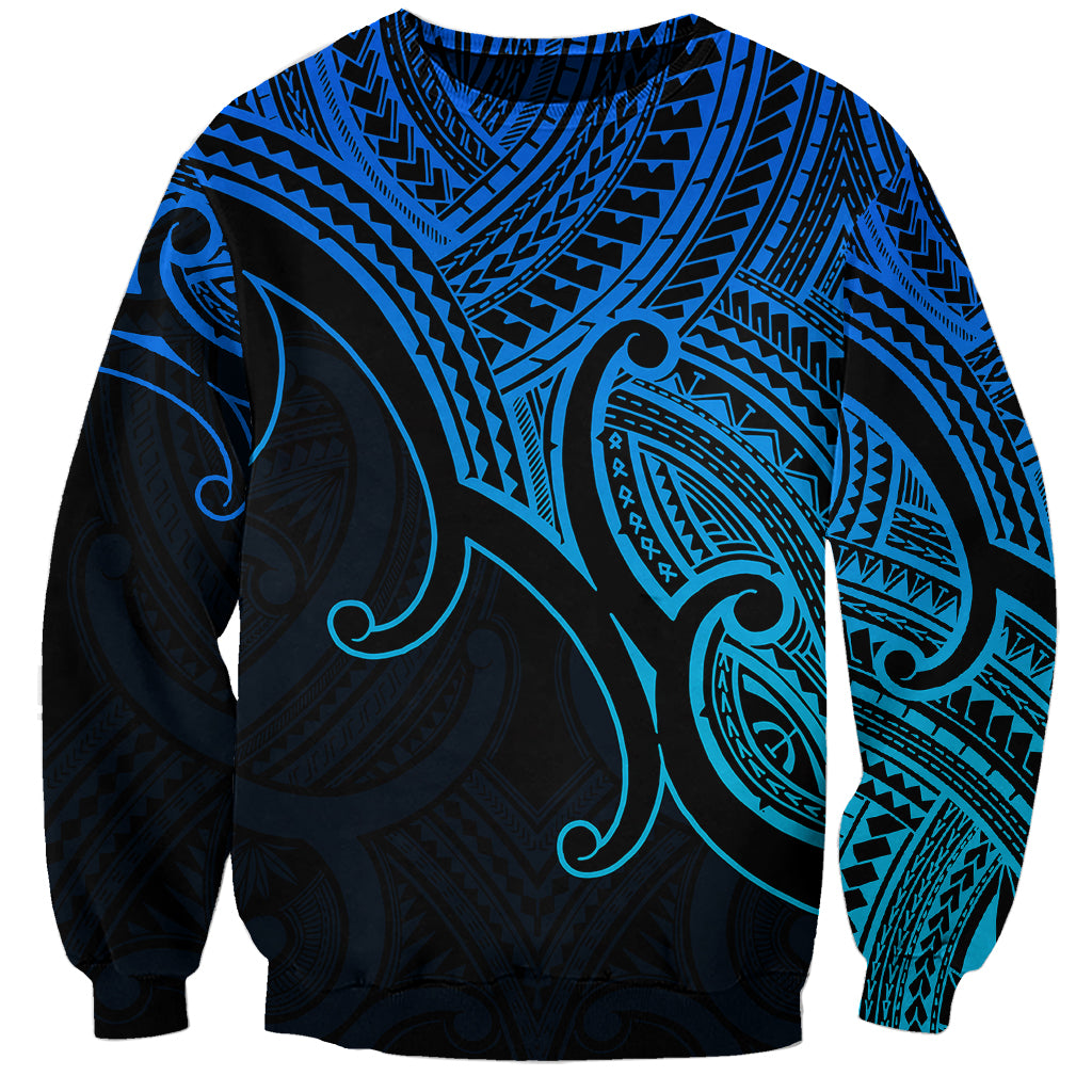 Custom Aotearoa Maori Koru Sweatshirt Polynesian Pacific Tribal - Blue LT9 Unisex Blue - Polynesian Pride