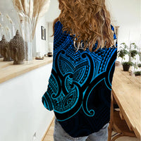 Custom Aotearoa Maori Koru Women Casual Shirt Polynesian Pacific Tribal - Blue LT9 - Polynesian Pride