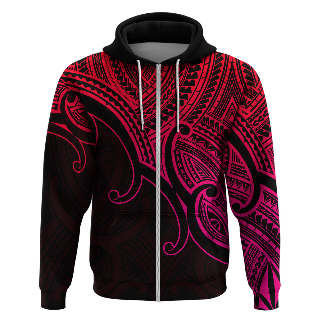 Custom Aotearoa Maori Koru Hoodie Polynesian Pacific Tribal Pink LT9 Zip Hoodie Pink - Polynesian Pride