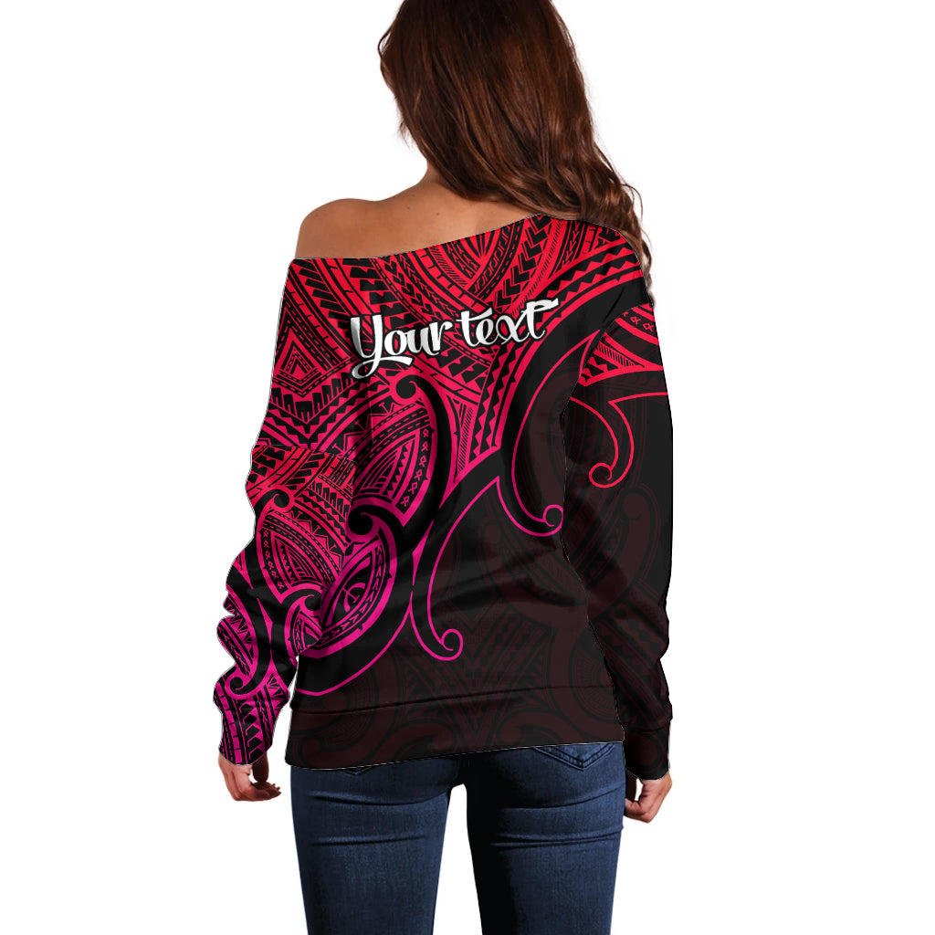 Custom Aotearoa Maori Koru Off Shoulder Sweater Polynesian Pacific Tribal - Pink LT9 - Polynesian Pride