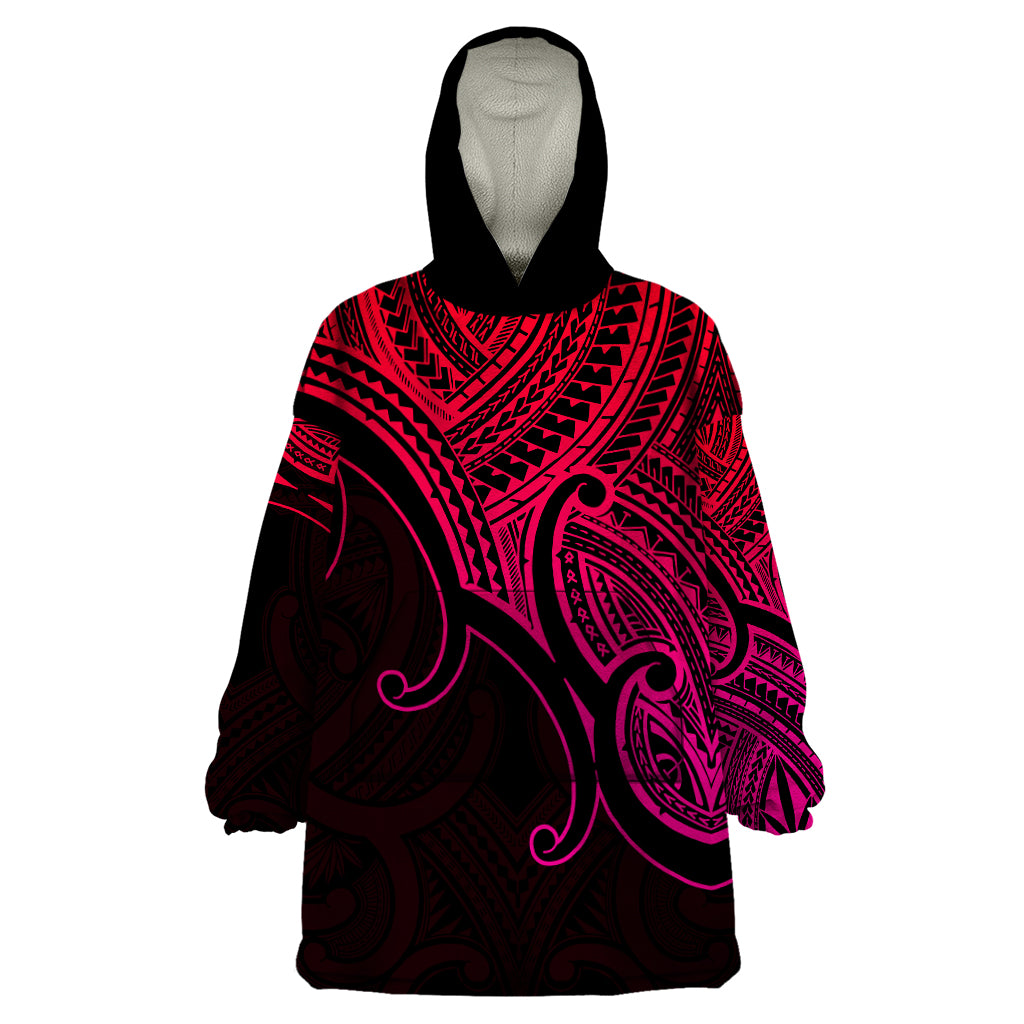 Custom Aotearoa Maori Koru Wearable Blanket Hoodie Polynesian Pacific Tribal - Pink LT9 One Size Pink - Polynesian Pride