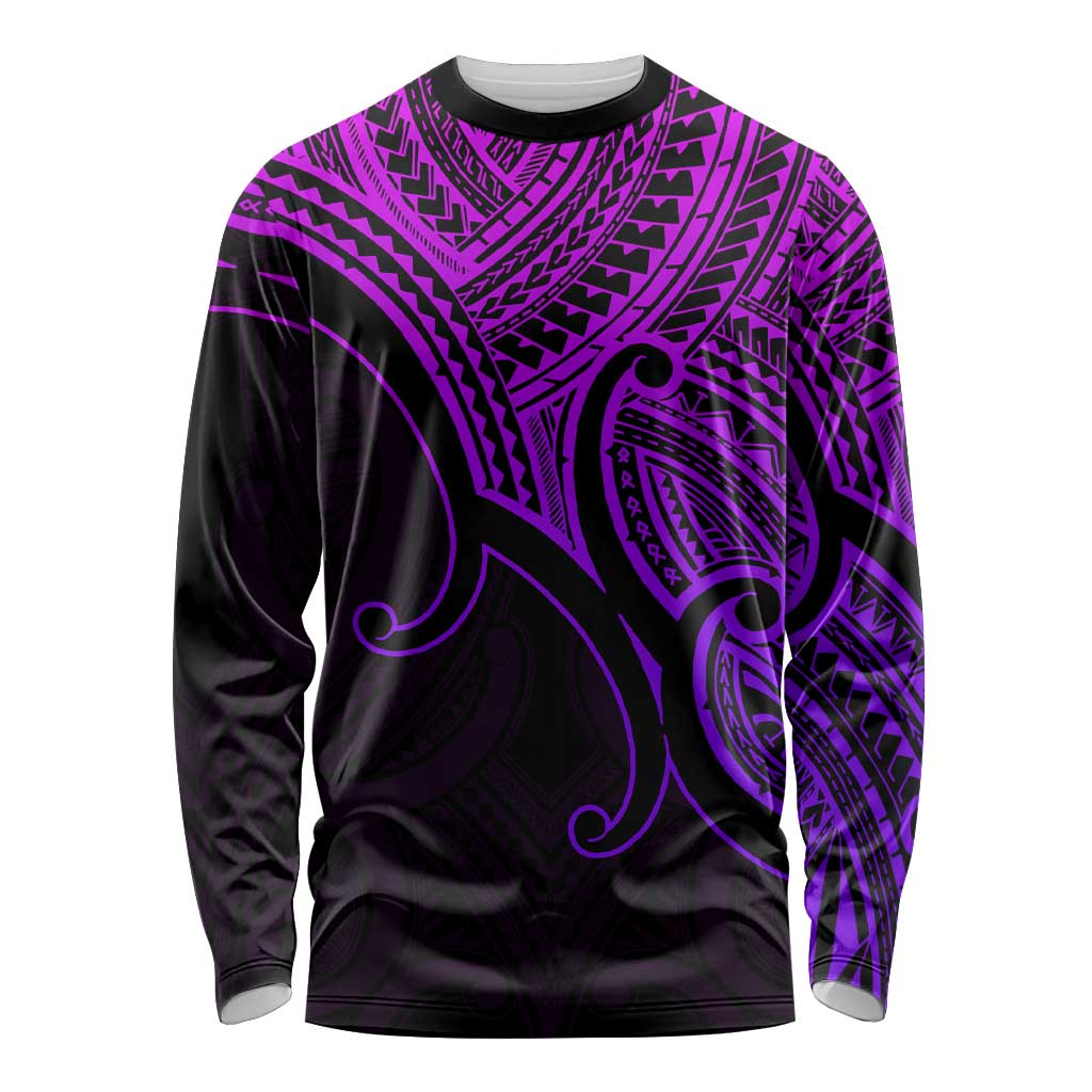 Custom Aotearoa Maori Koru Long Sleeve Shirt Polynesian Pacific Tribal - Purple LT9 Unisex Purple - Polynesian Pride