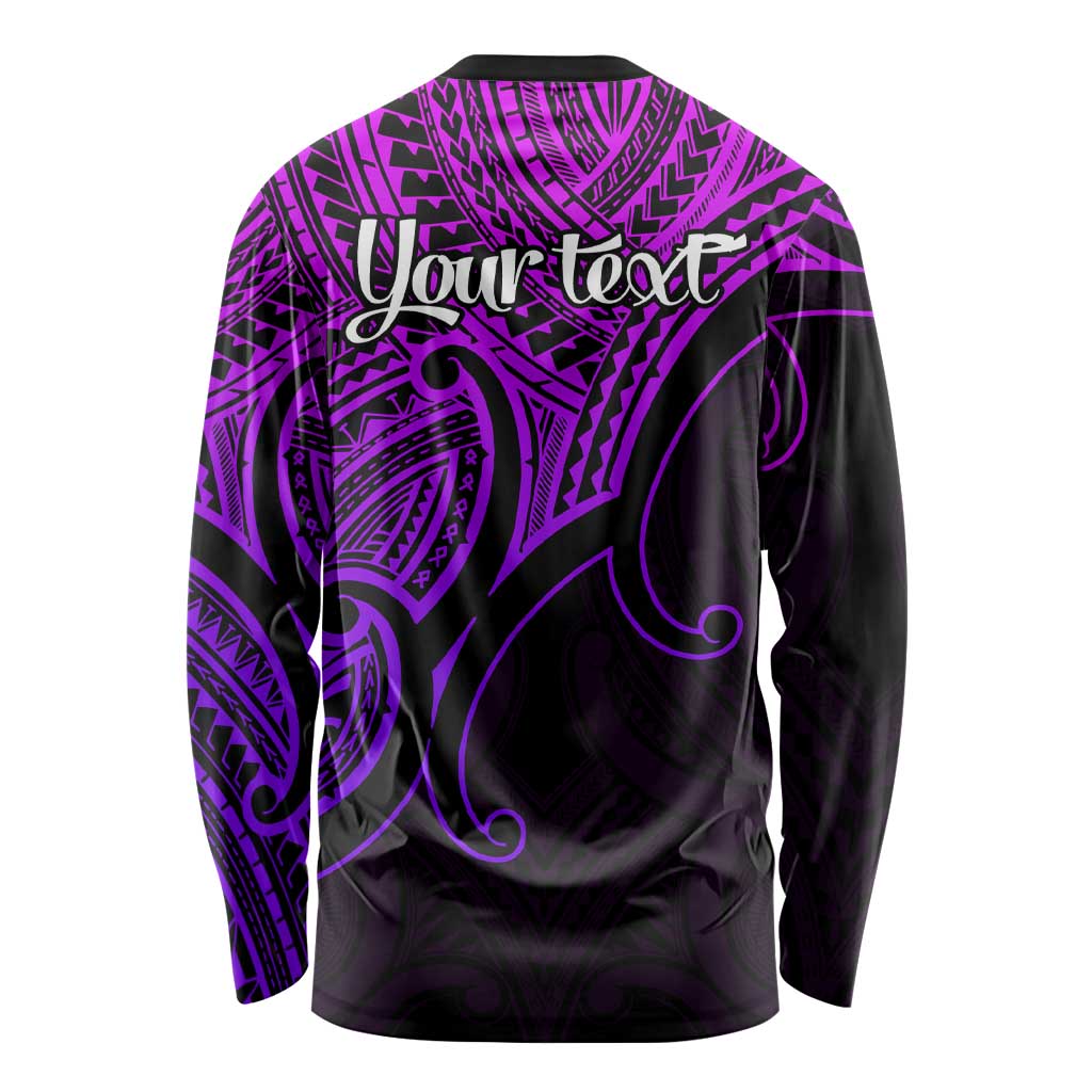 Custom Aotearoa Maori Koru Long Sleeve Shirt Polynesian Pacific Tribal - Purple LT9 - Polynesian Pride