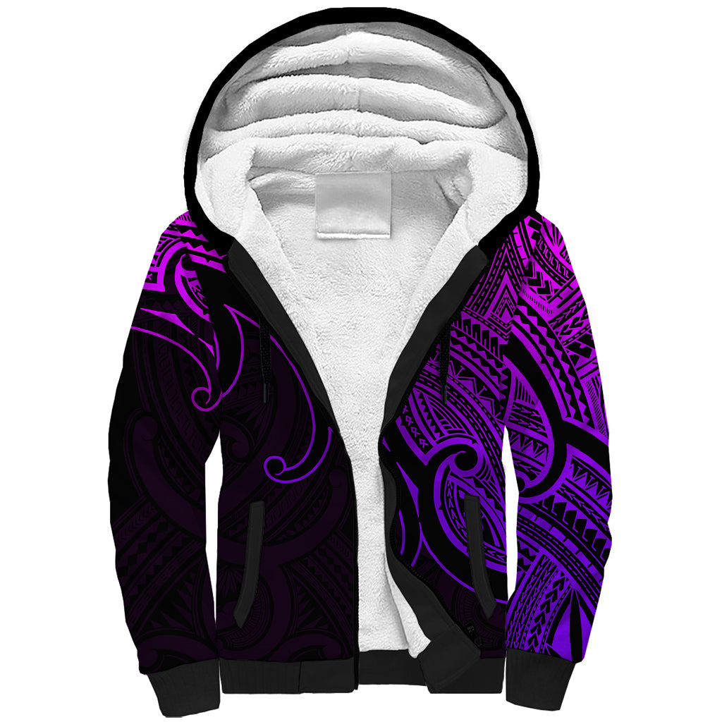 Custom Aotearoa Maori Koru Sherpa Hoodie Polynesian Pacific Tribal - Purple LT9 Unisex Purple - Polynesian Pride