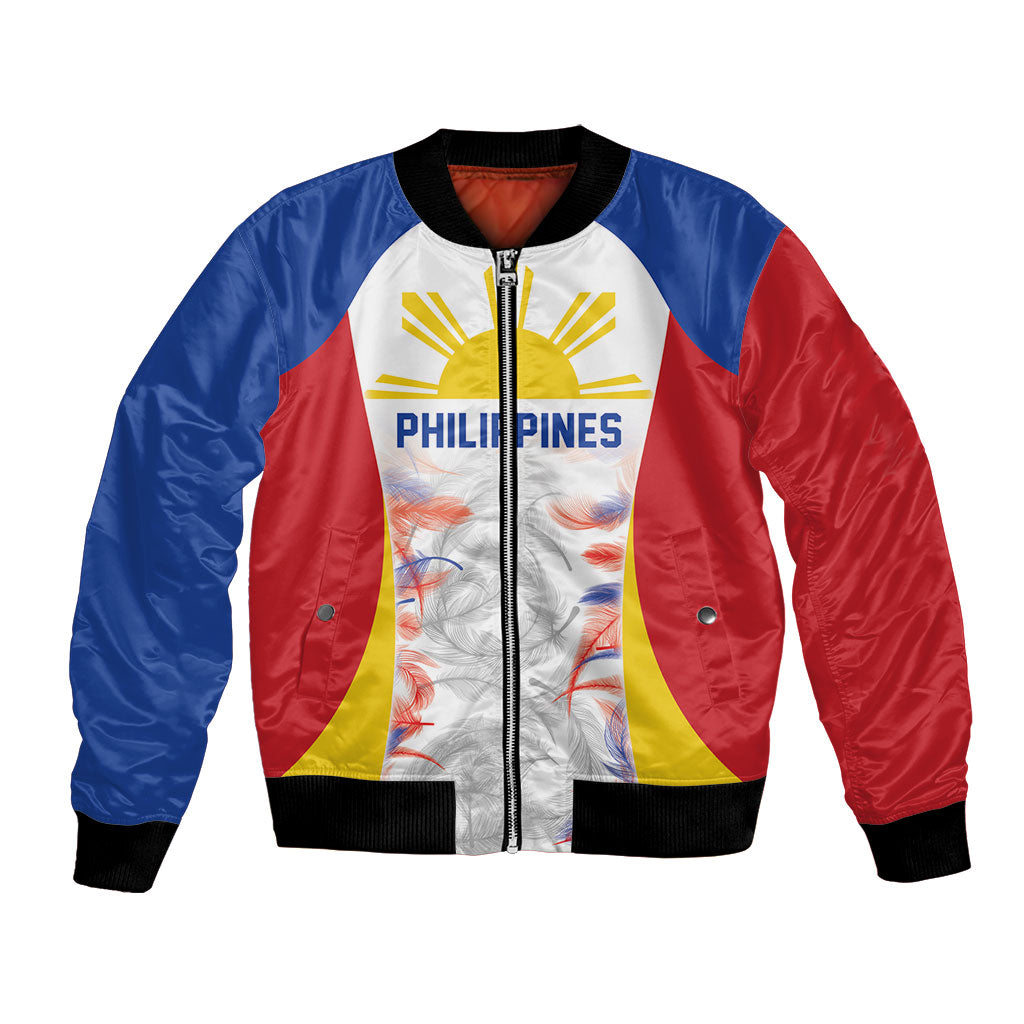 Philippines Flag Day Bomber Jacket Filipino Feather Pattern LT9 Unisex White - Polynesian Pride