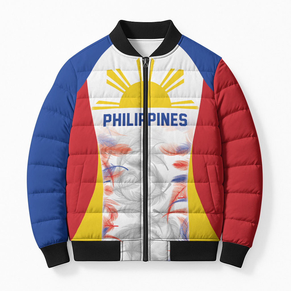 Philippines Flag Day Bomber Puffer Jacket Filipino Feather Pattern LT9 Unisex White - Polynesian Pride