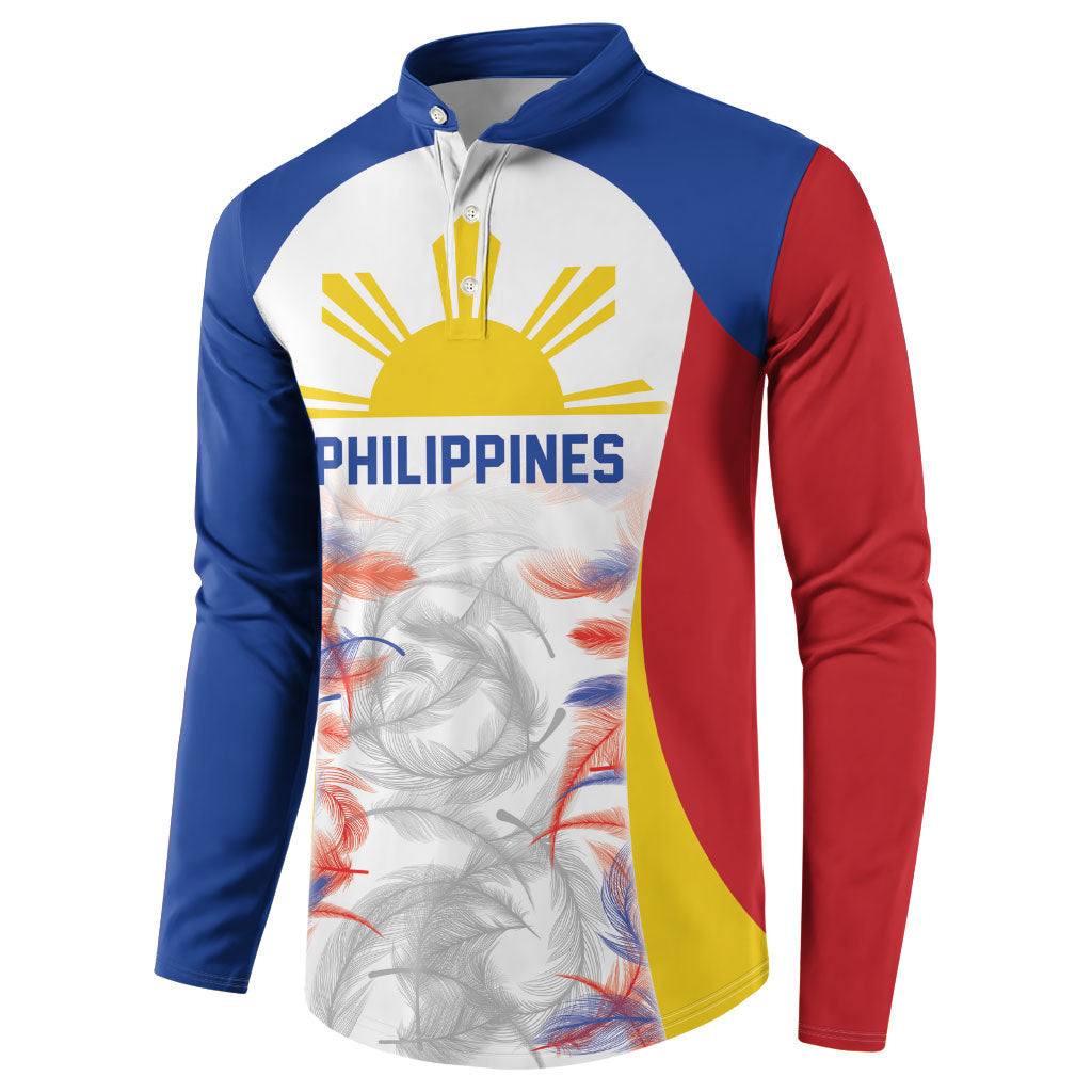 Philippines Flag Day Button Sweatshirt Filipino Feather Pattern LT9 - Polynesian Pride